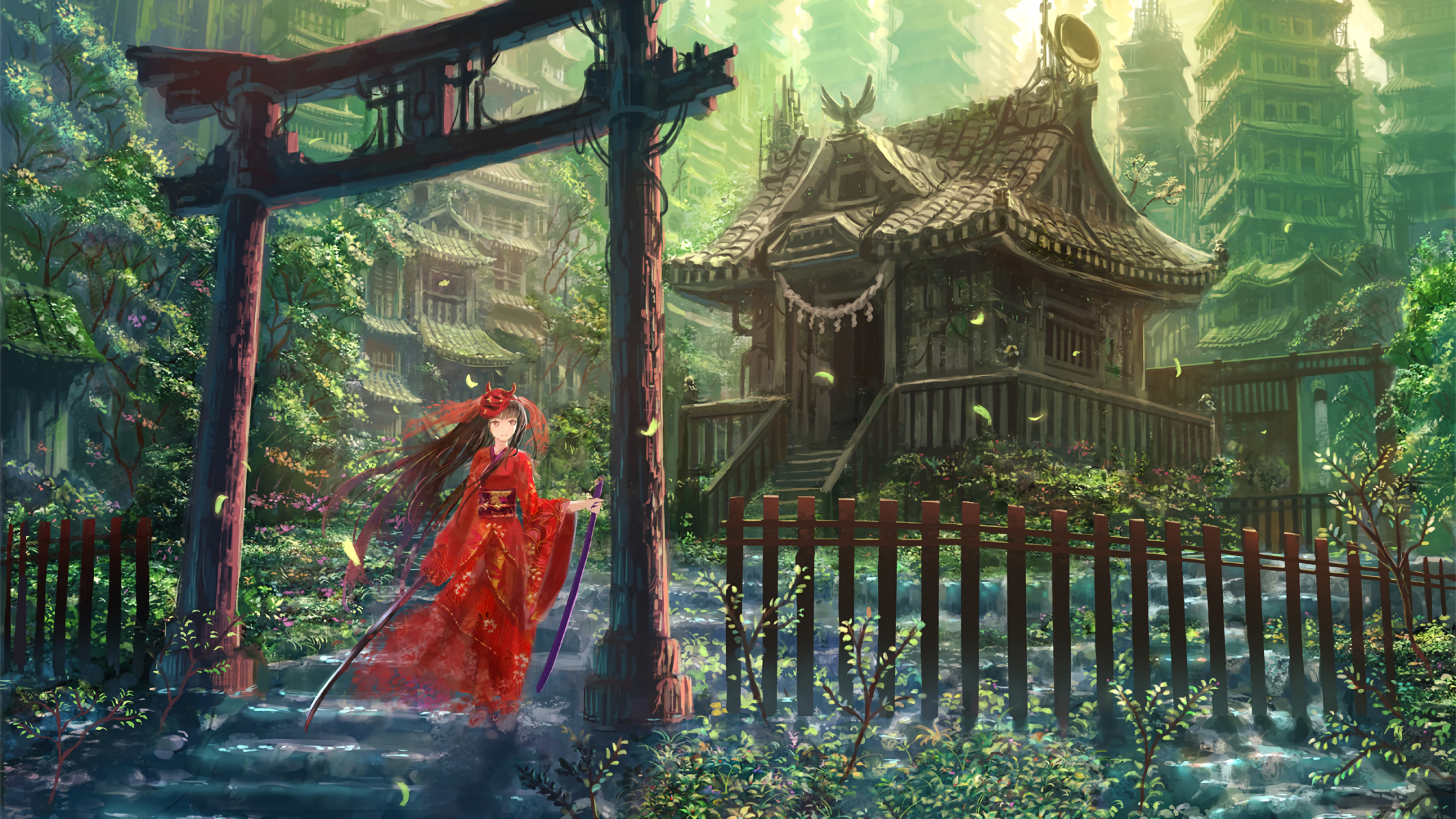 神社和服女巫#二次元美图# #动漫美图