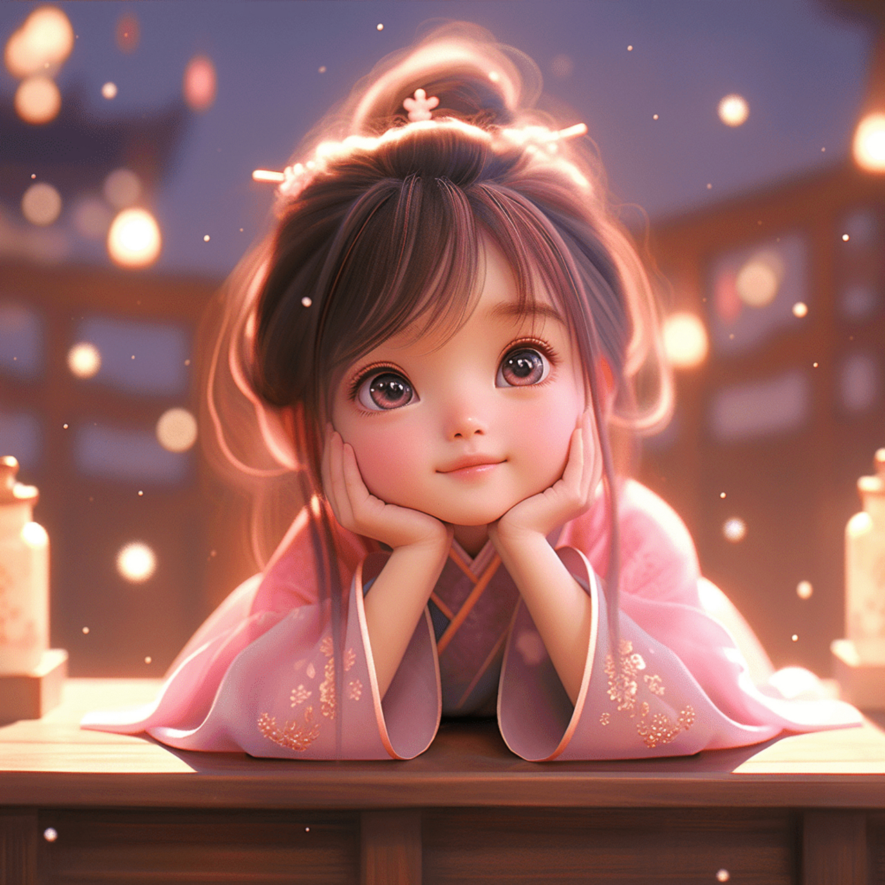 古风头像-粉-托腮思考#ai绘画##微信头像# #九月动态激励计划