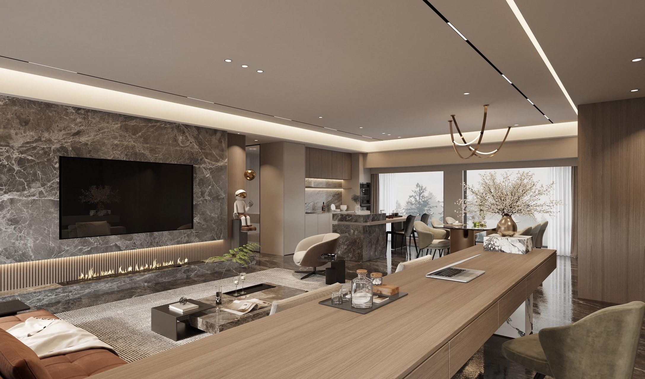 180平米意式轻奢大平层客厅设计案例分享.#我在百度有个家