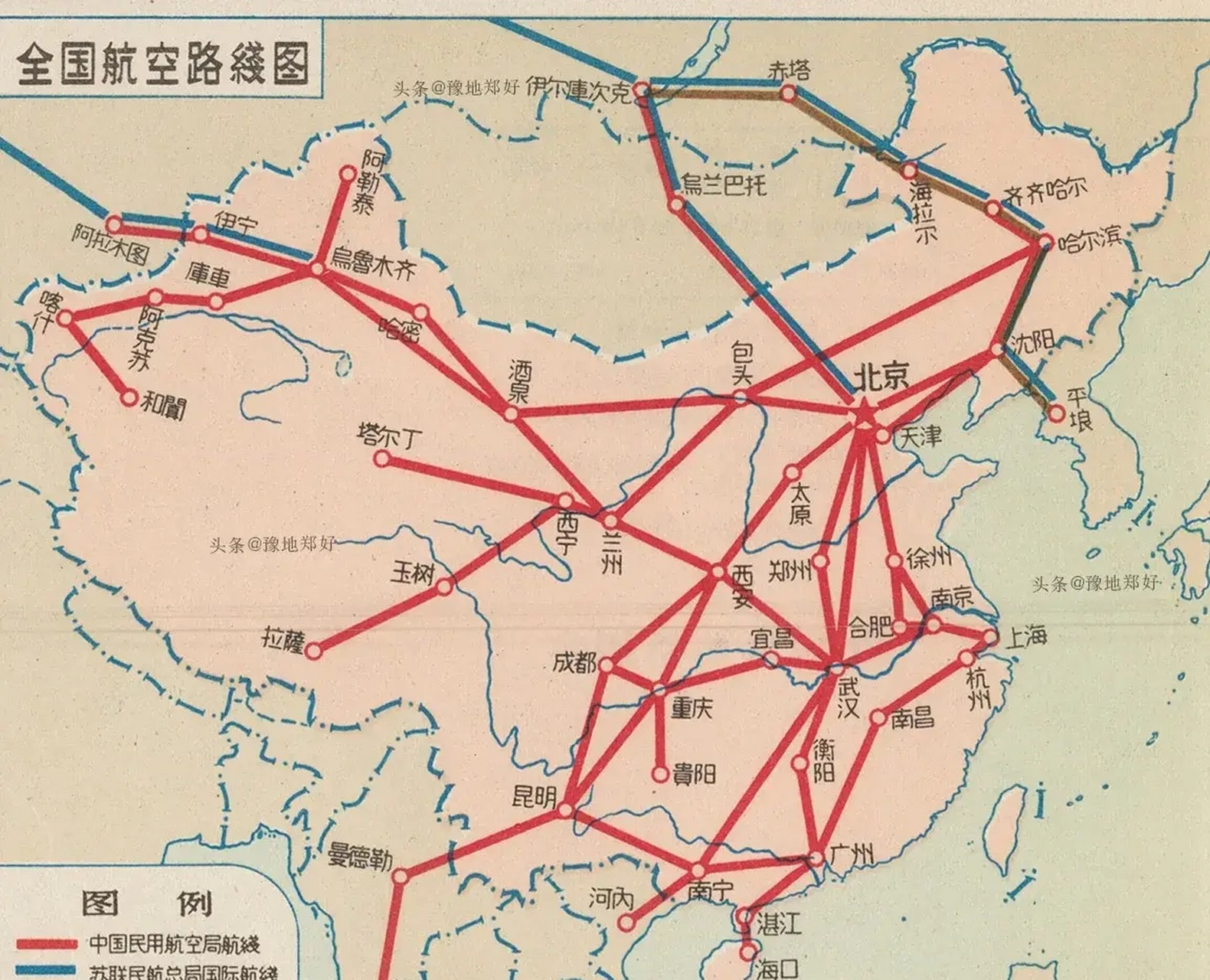 这是1957年,我国飞机场分布图,山东没有机场?福建也没有机场?
