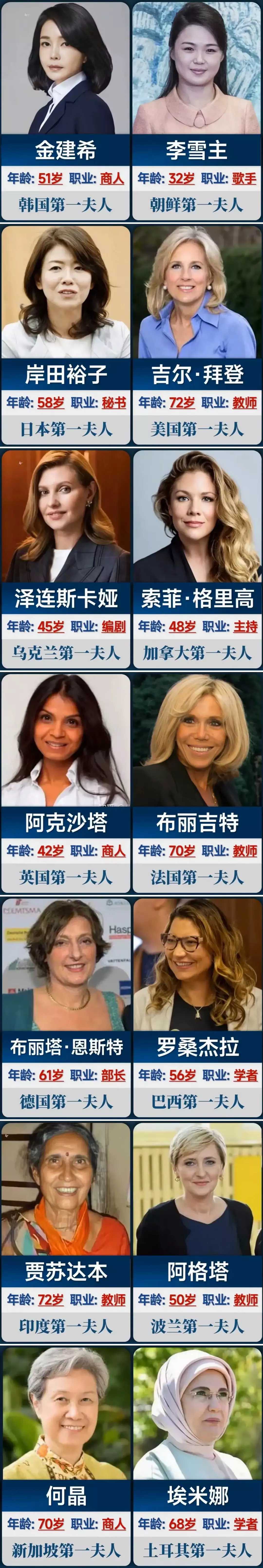 全球部分国家第一夫人一览表