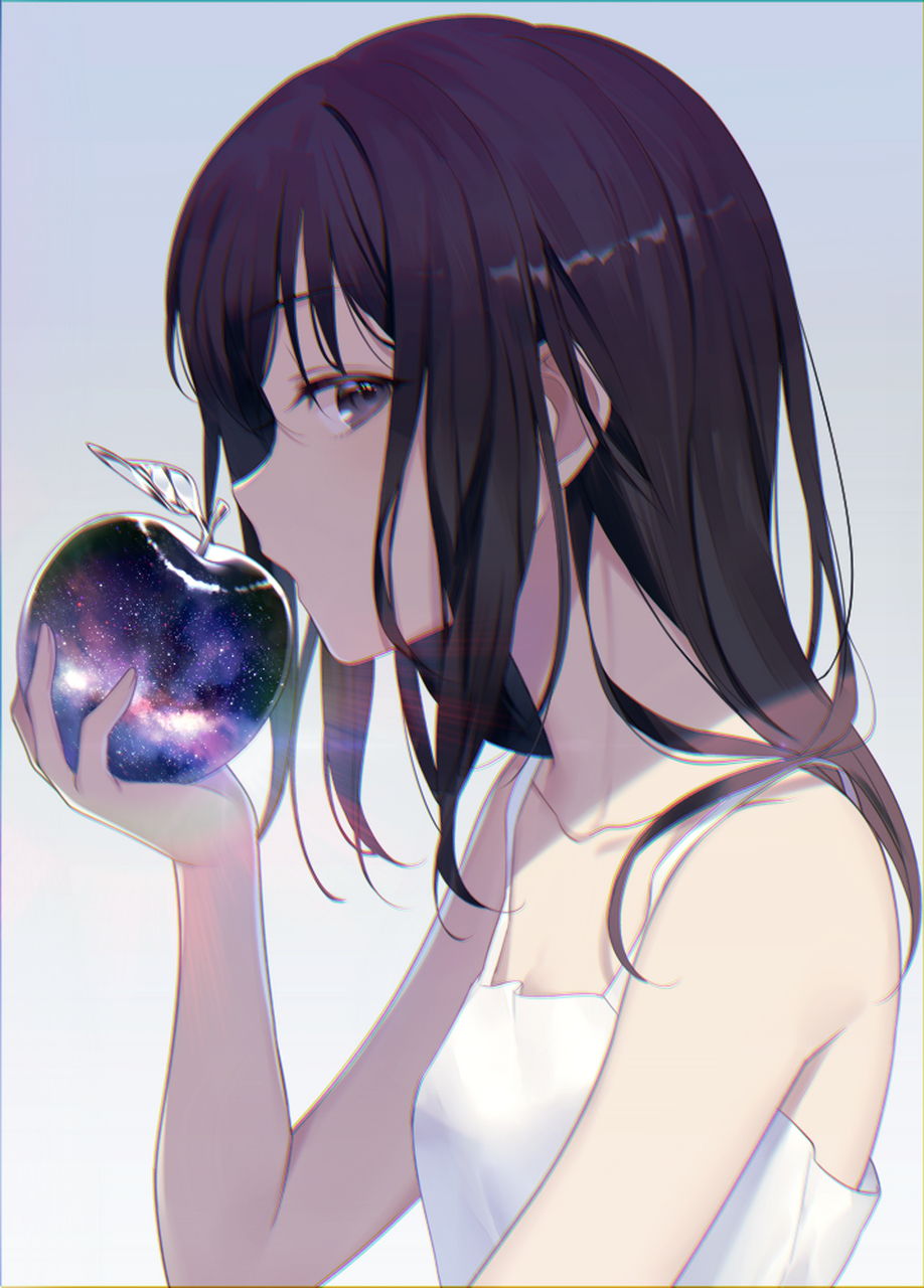 二次元美图#  吃苹果 画师:aちき