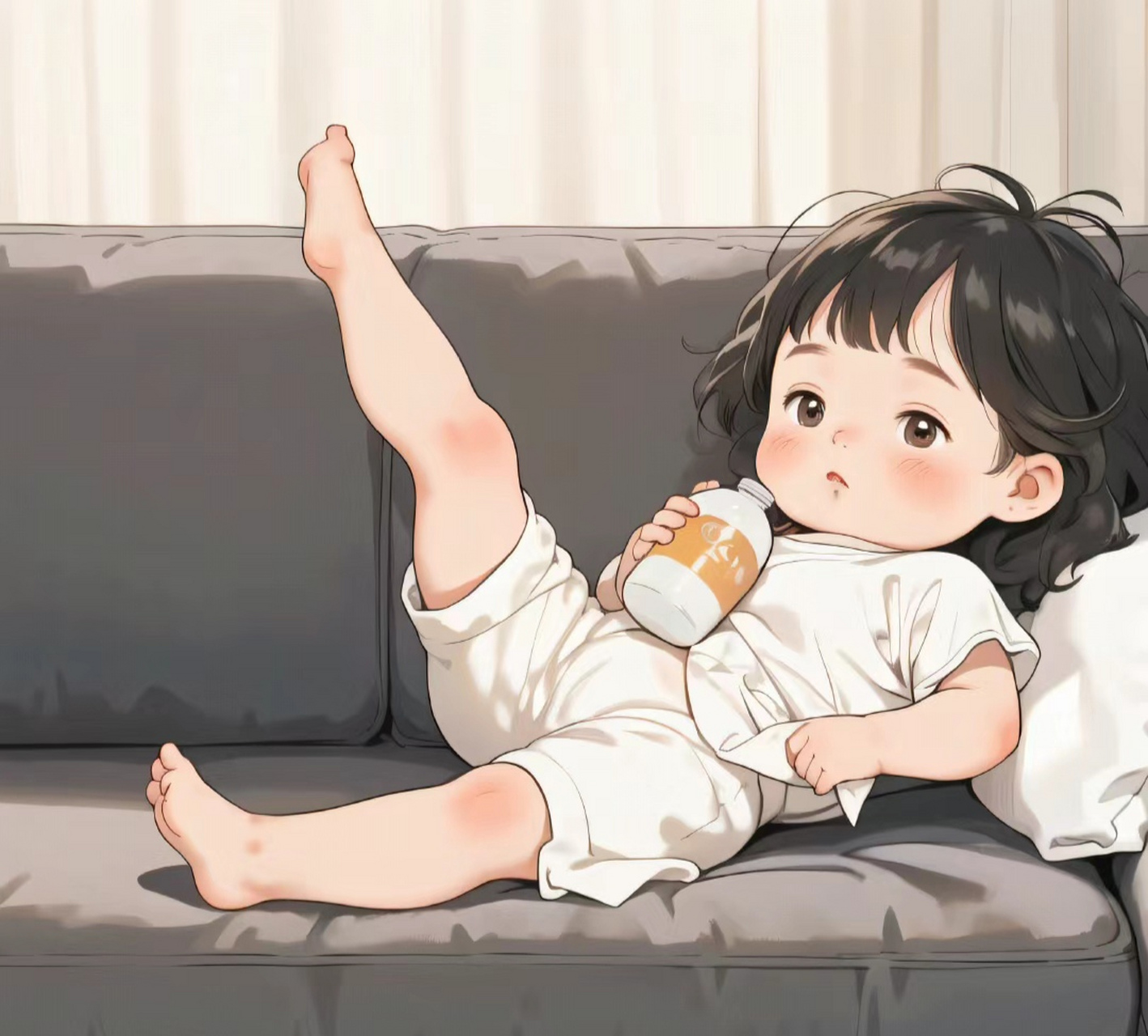 躺在沙发上   喝着饮料   幸福