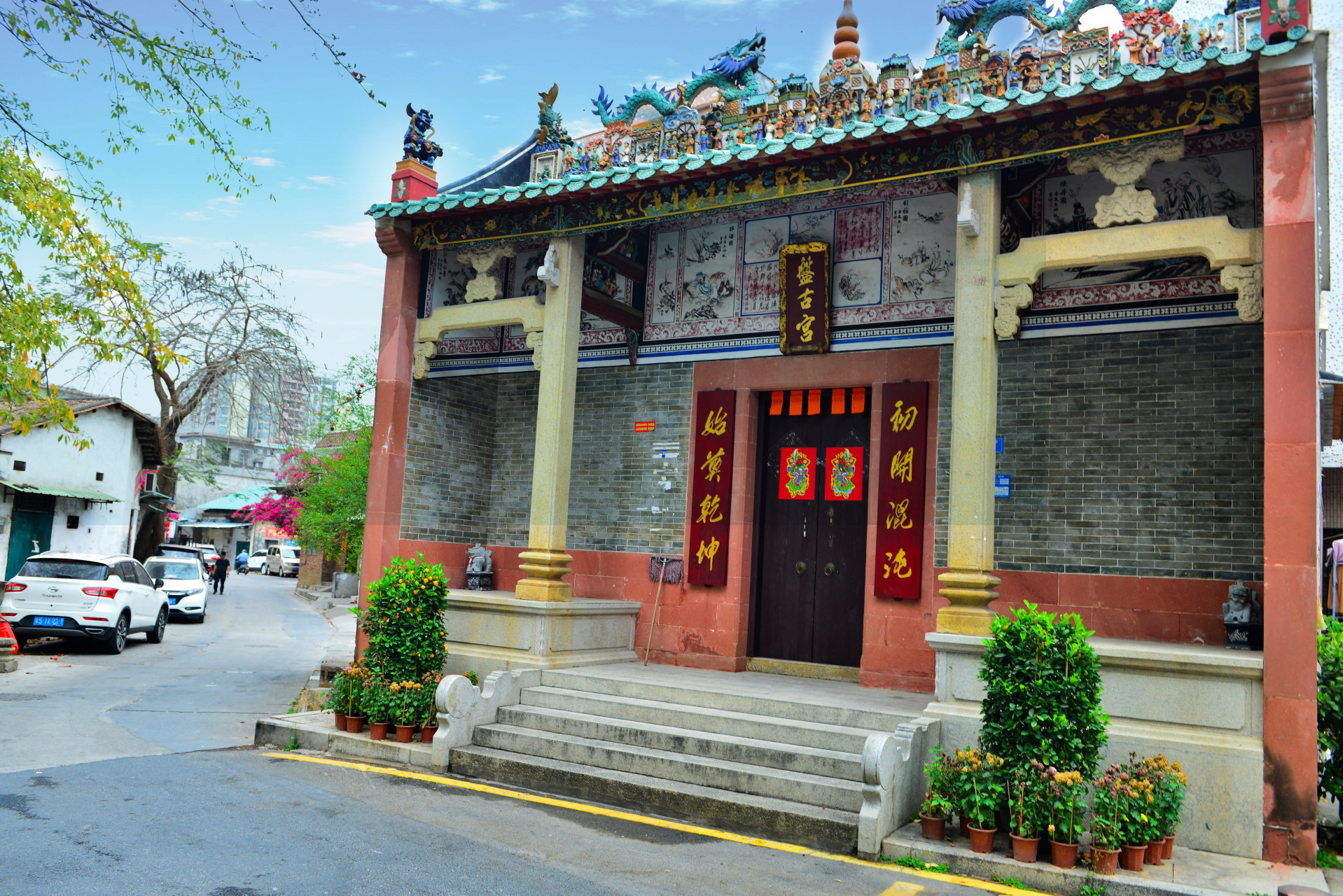 [鲜花]大朗蔡边村沙井街,位于"盘古宫"前面的二棵三角梅把路人美倒