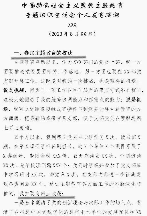 专题组织生活个人发言提纲