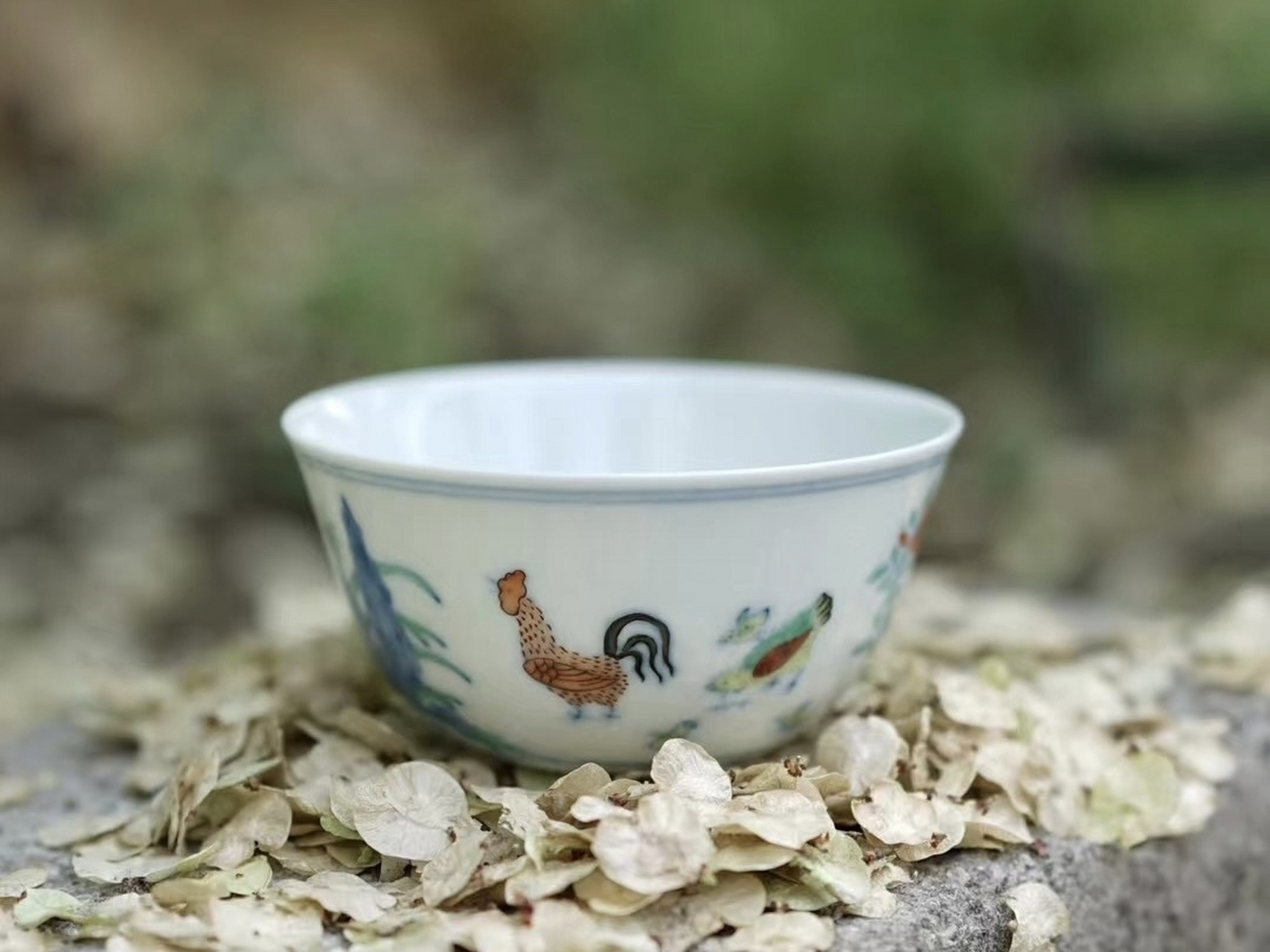 畊雨柴窑 仿明成化斗彩鸡缸杯.