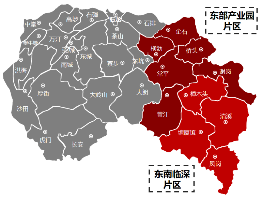 东莞产业地图(下—东部产业园片区与东南临深片区各镇街