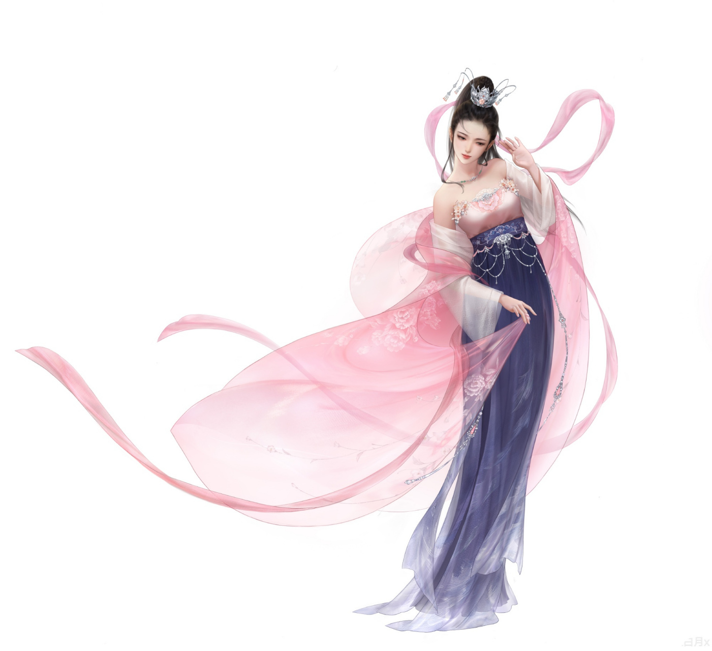 分享一组古风人物插画,与现代技法结合的飞非常好,by 百夜月.