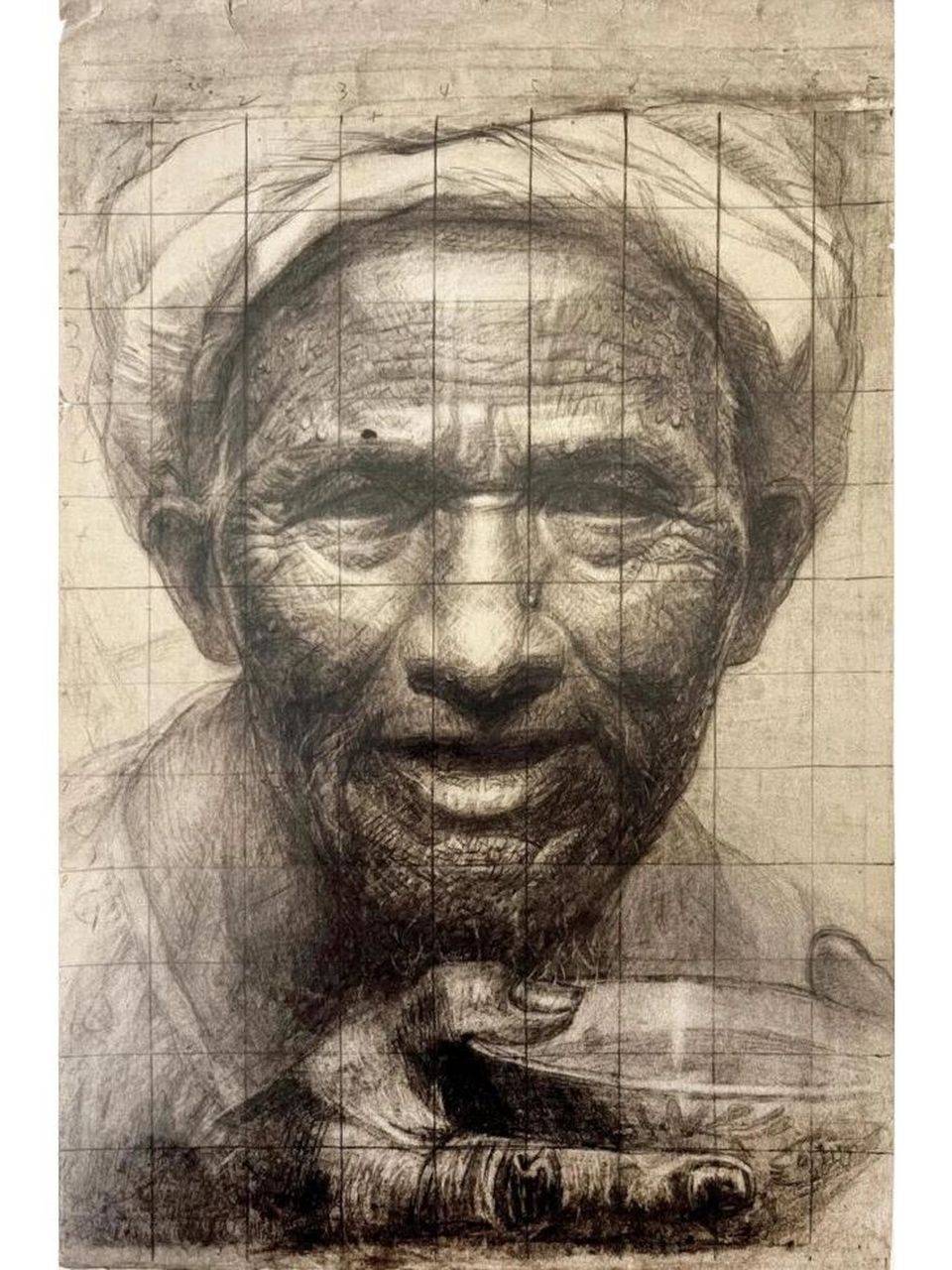 罗中立油画《父亲》和素描创作手稿! 这幅画长2.16米,宽1.52米.