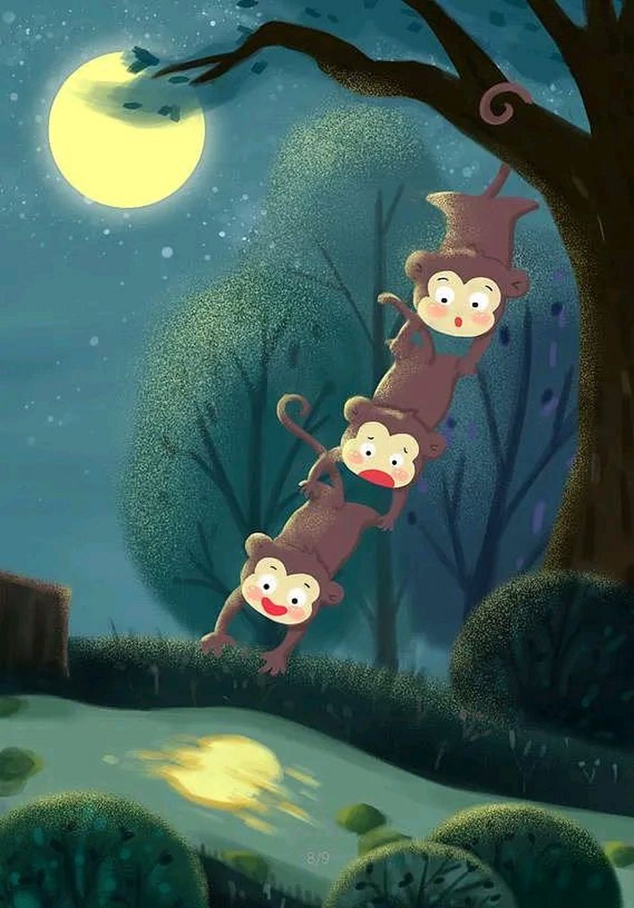 小学课本猴子捞月插图对比