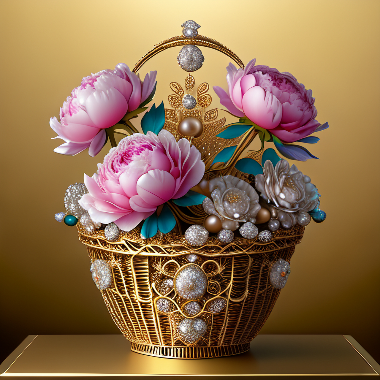 ai绘画高清图-花篮里的牡丹花#ai共创计划# #ai绘画# #美术作品