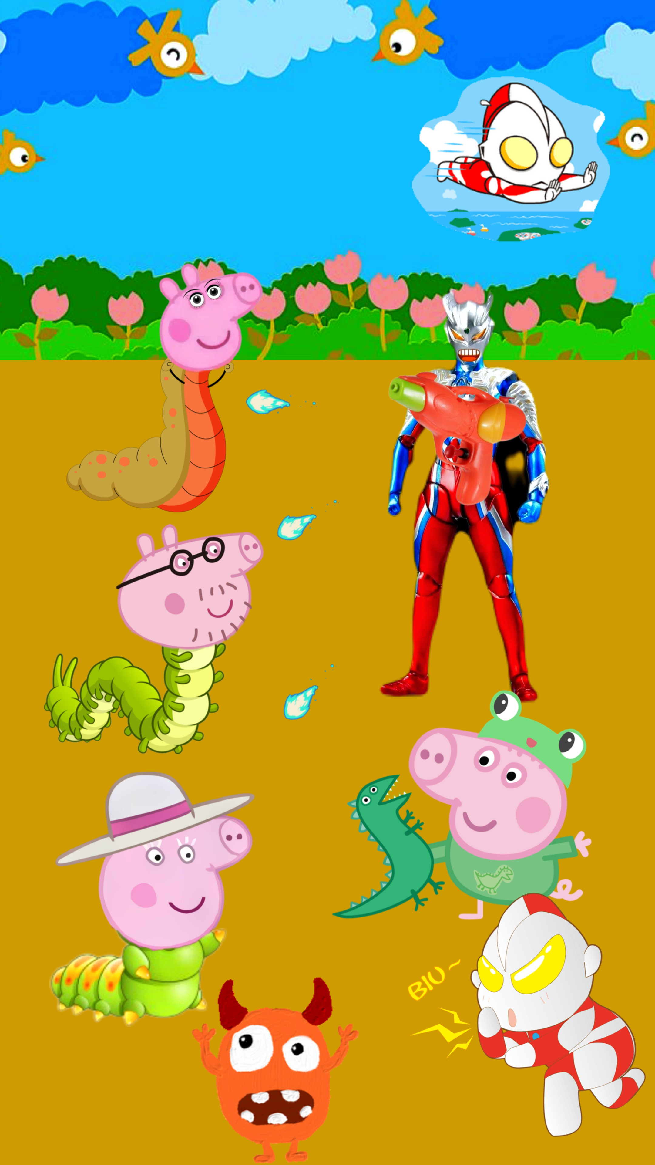 乔治的爸爸妈妈和姐姐都变成了毛毛虫被奥特曼解救出来了