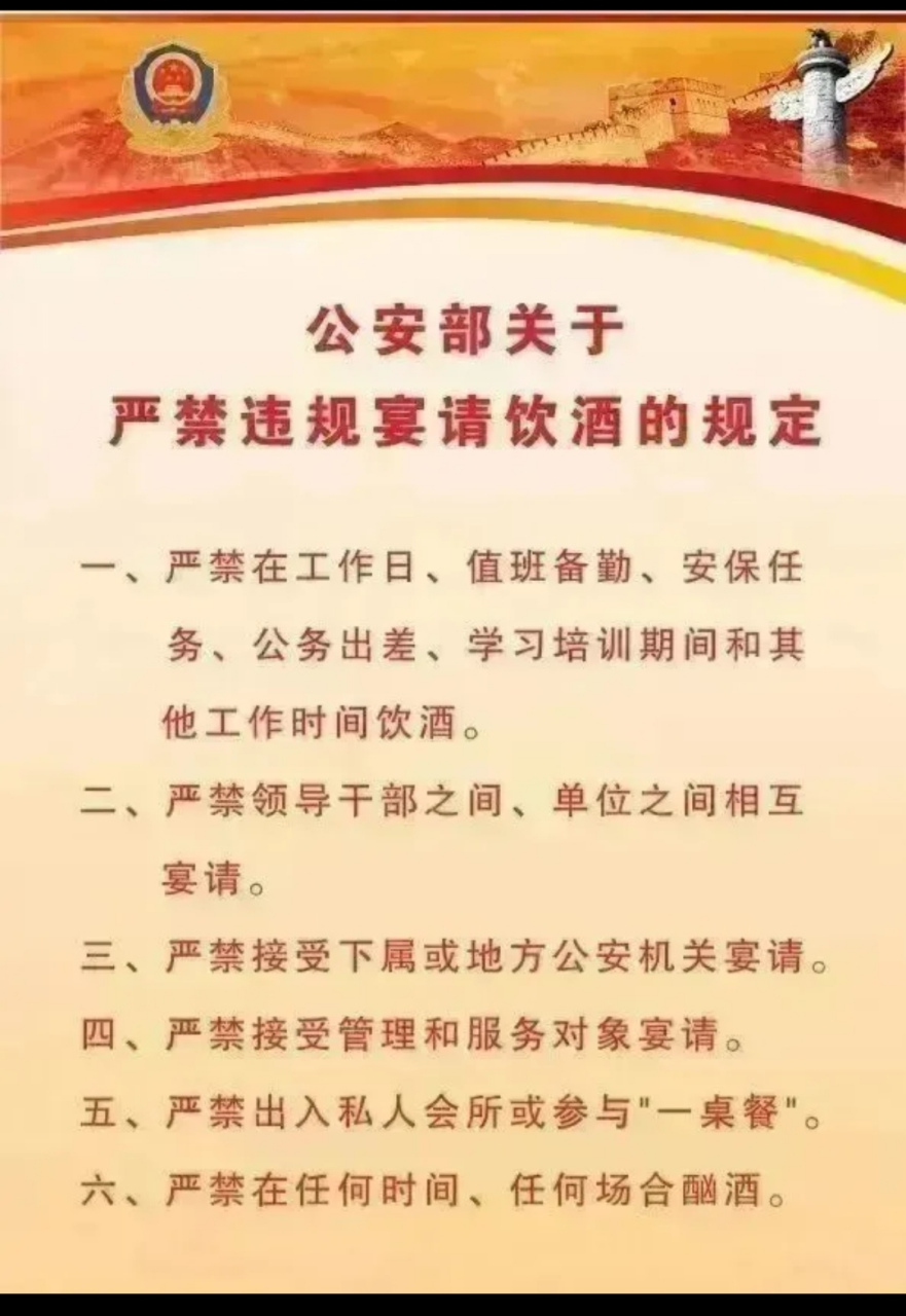 公安部六项规定中,对民警严格说明了饮酒问题,工作中