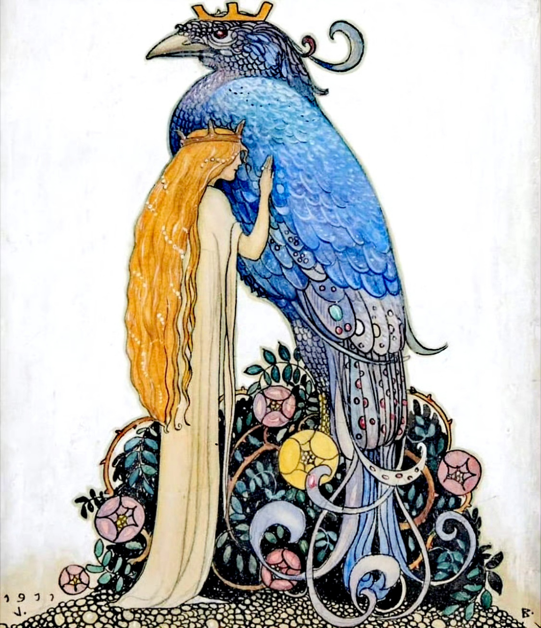 画师john bauer为北欧传说童话书籍绘制的插图,线条优美,色彩古朴