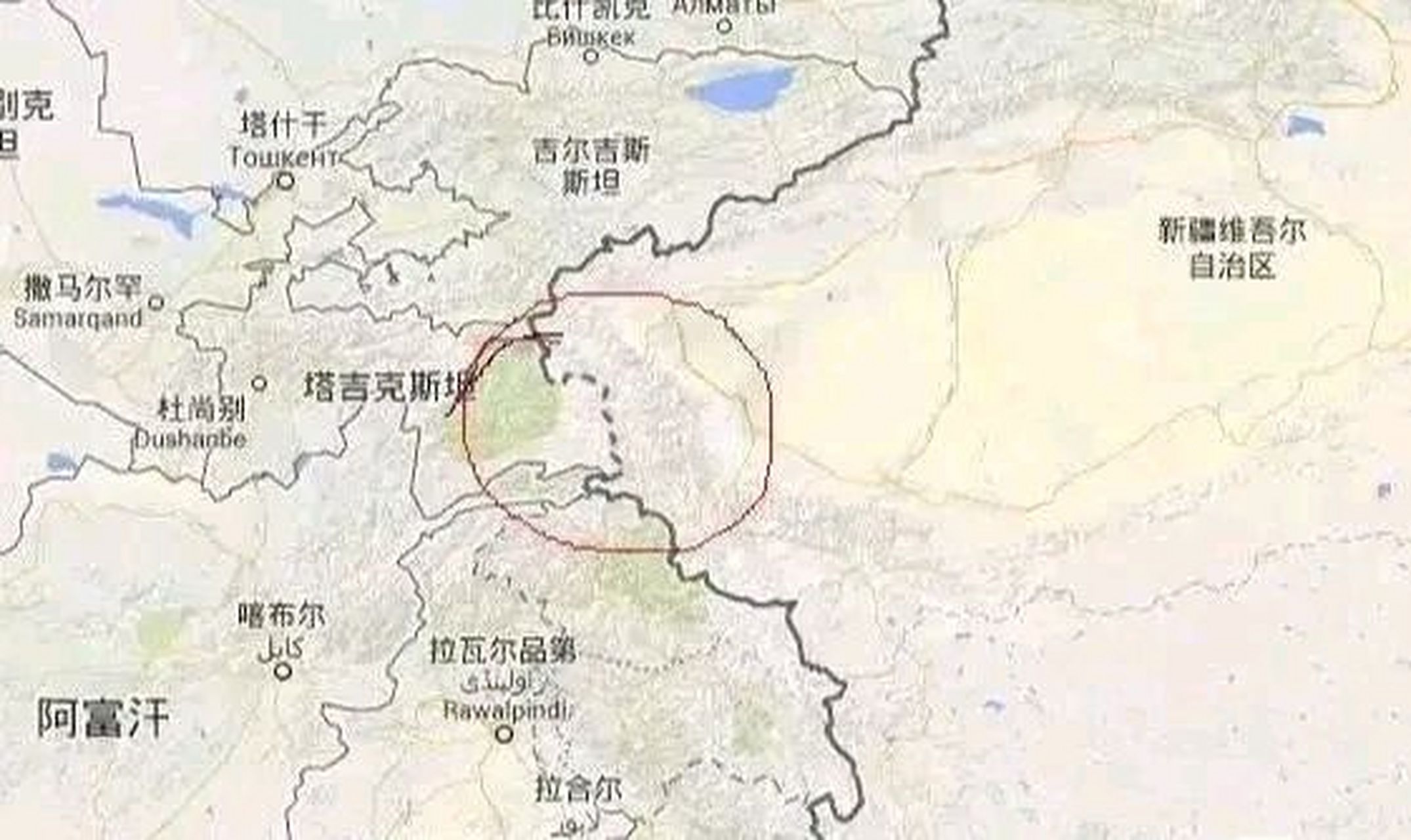 中国和塔吉克斯坦的国境线是一段虚线,这一段虚线表明的是未定国界