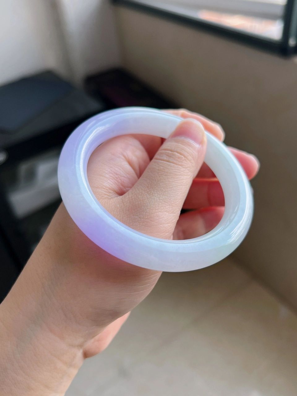 紫罗兰白底青圆条翡翠手镯59圈口 尺寸:59.7*13.5*9.