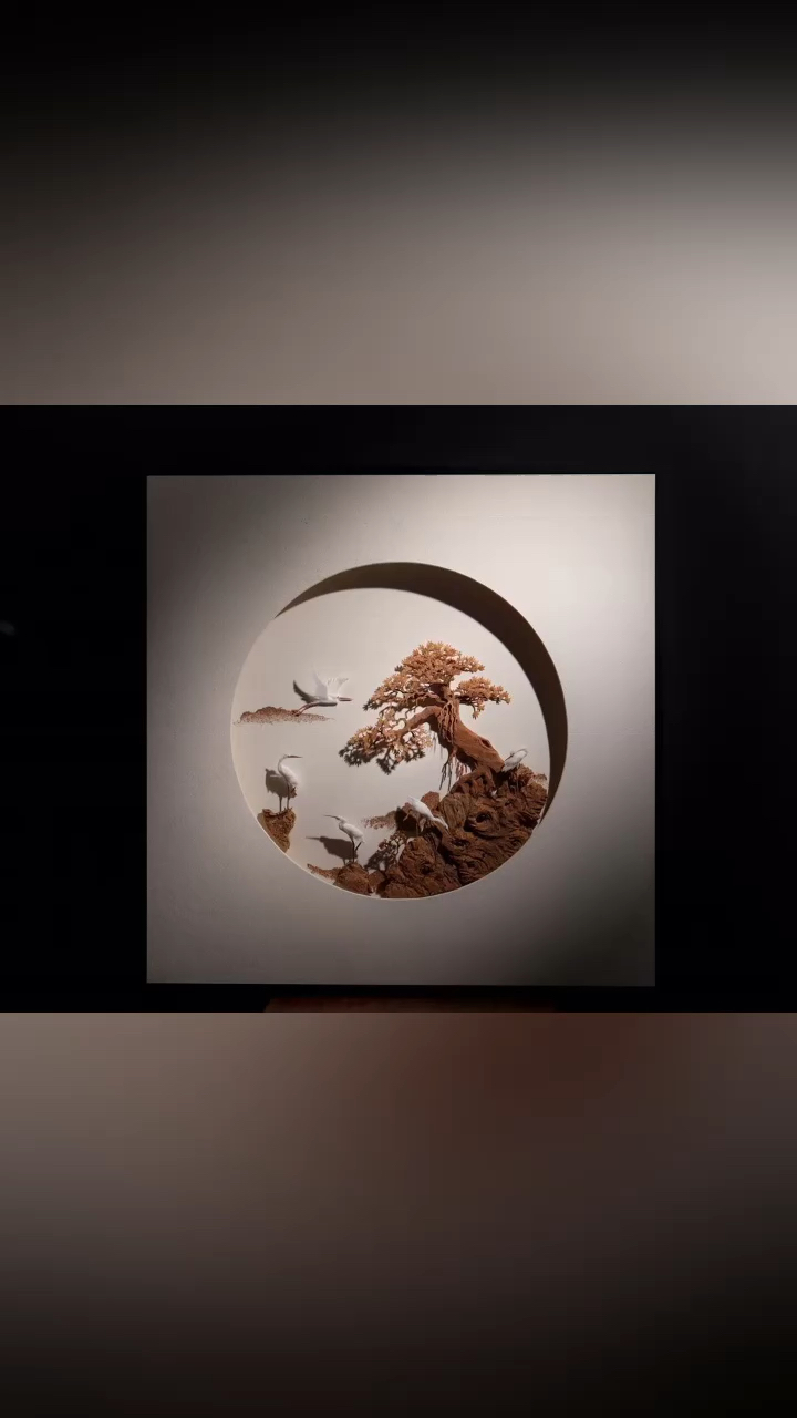 非遗软木雕松鹤延年挂屏