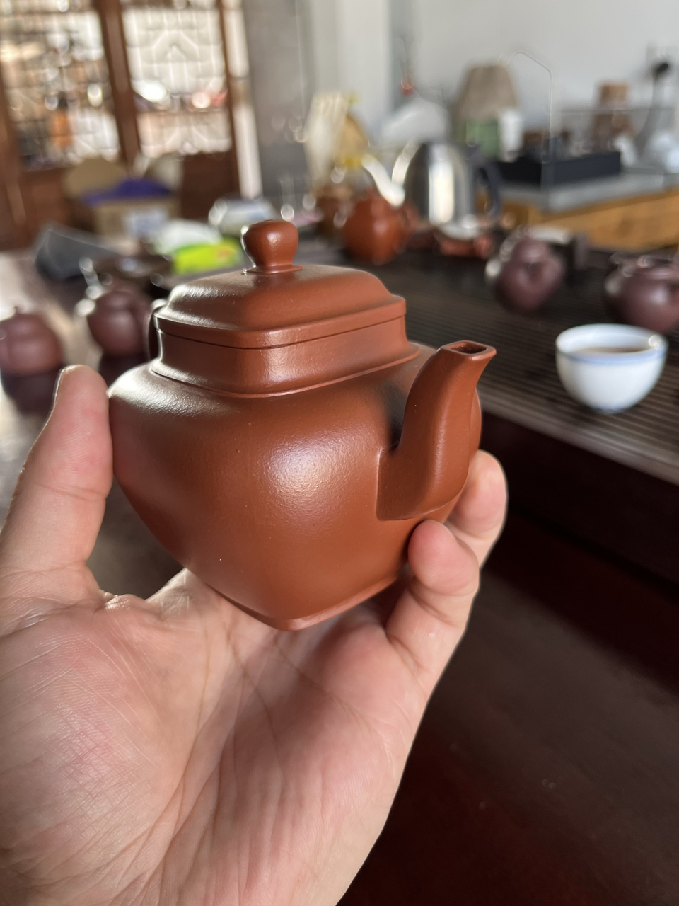 许建锋老师 小红泥高升四方 精工#紫砂壶# #全手工#  泥料好,形体相当