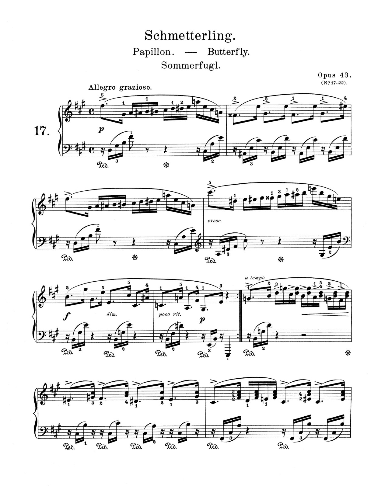 格里格钢琴曲《蝴蝶》赏析(作品op. 43- no.1)