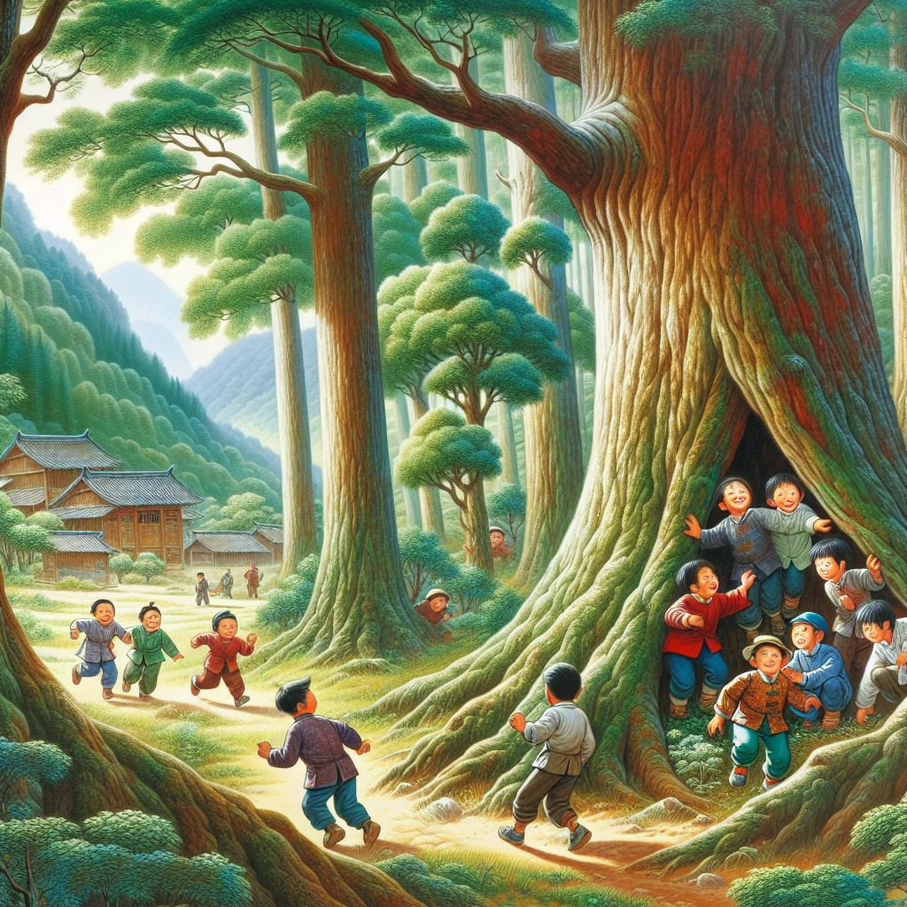 树林中的乐园:小孩们尽情享受捉迷藏的天然乐趣