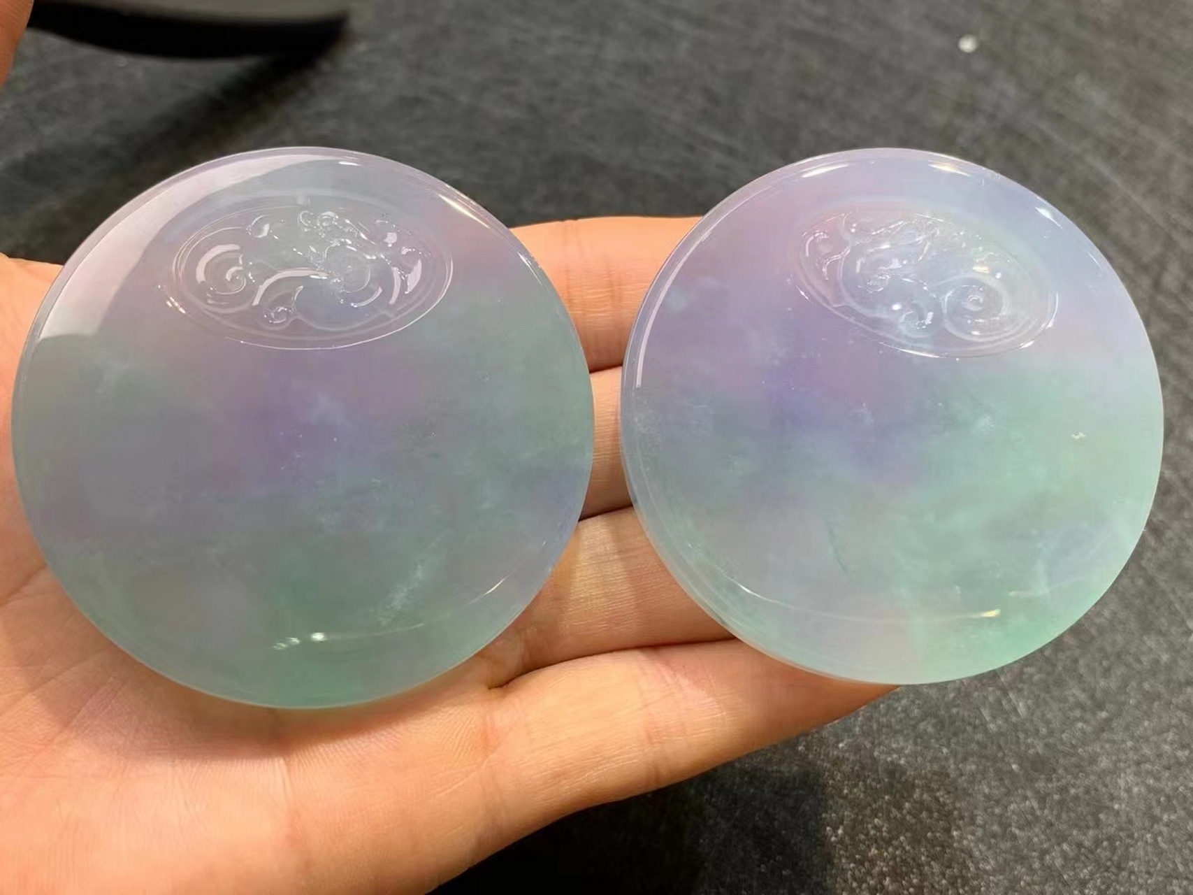 冰春带彩龙凤牌[爱心] 厚度9.5mm 厚装大气一对出#翡翠