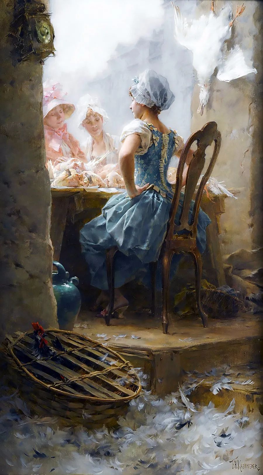 法式浪漫风格油画,衣服质感,人物神态表现得相当好!