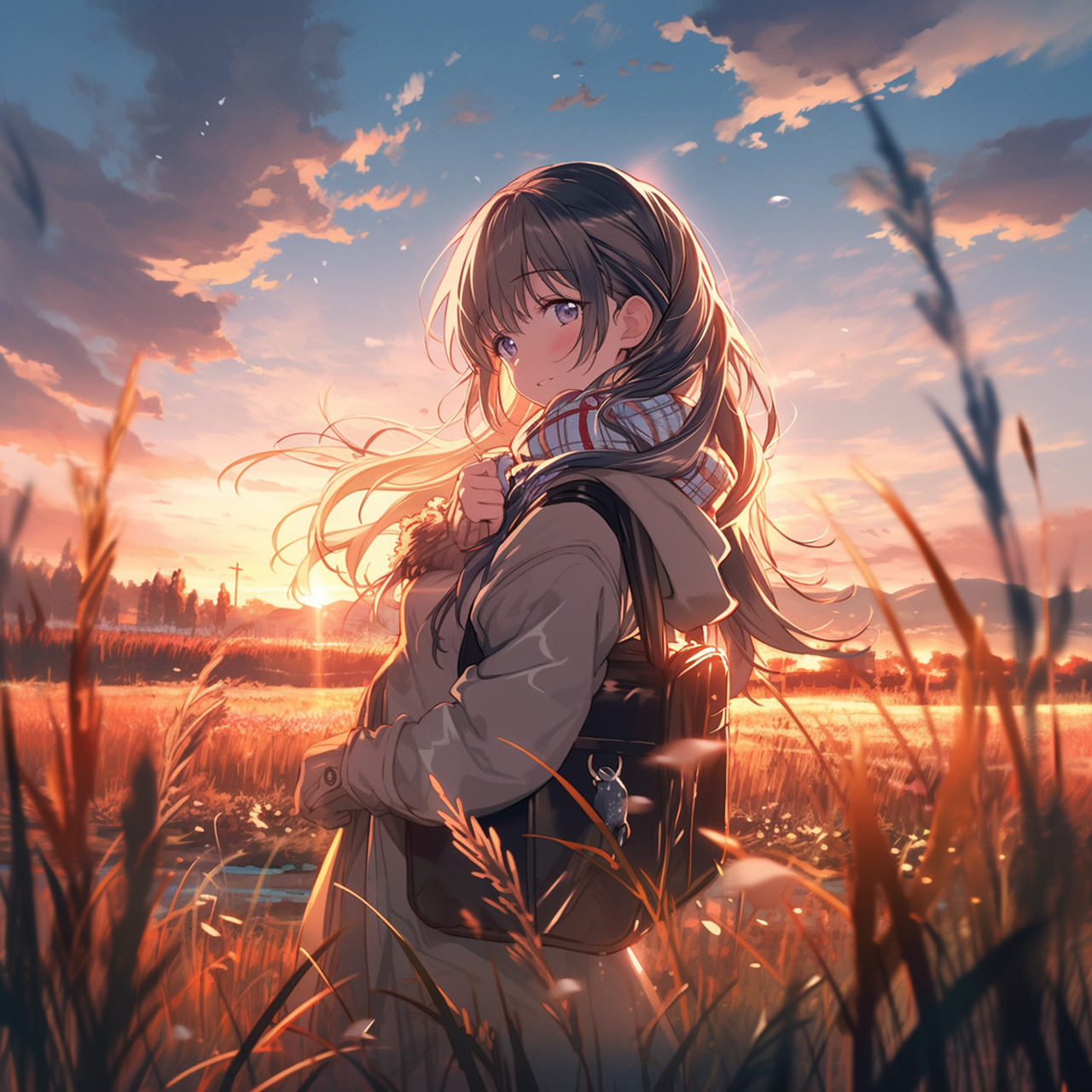 夕阳下的倩影#动漫壁纸