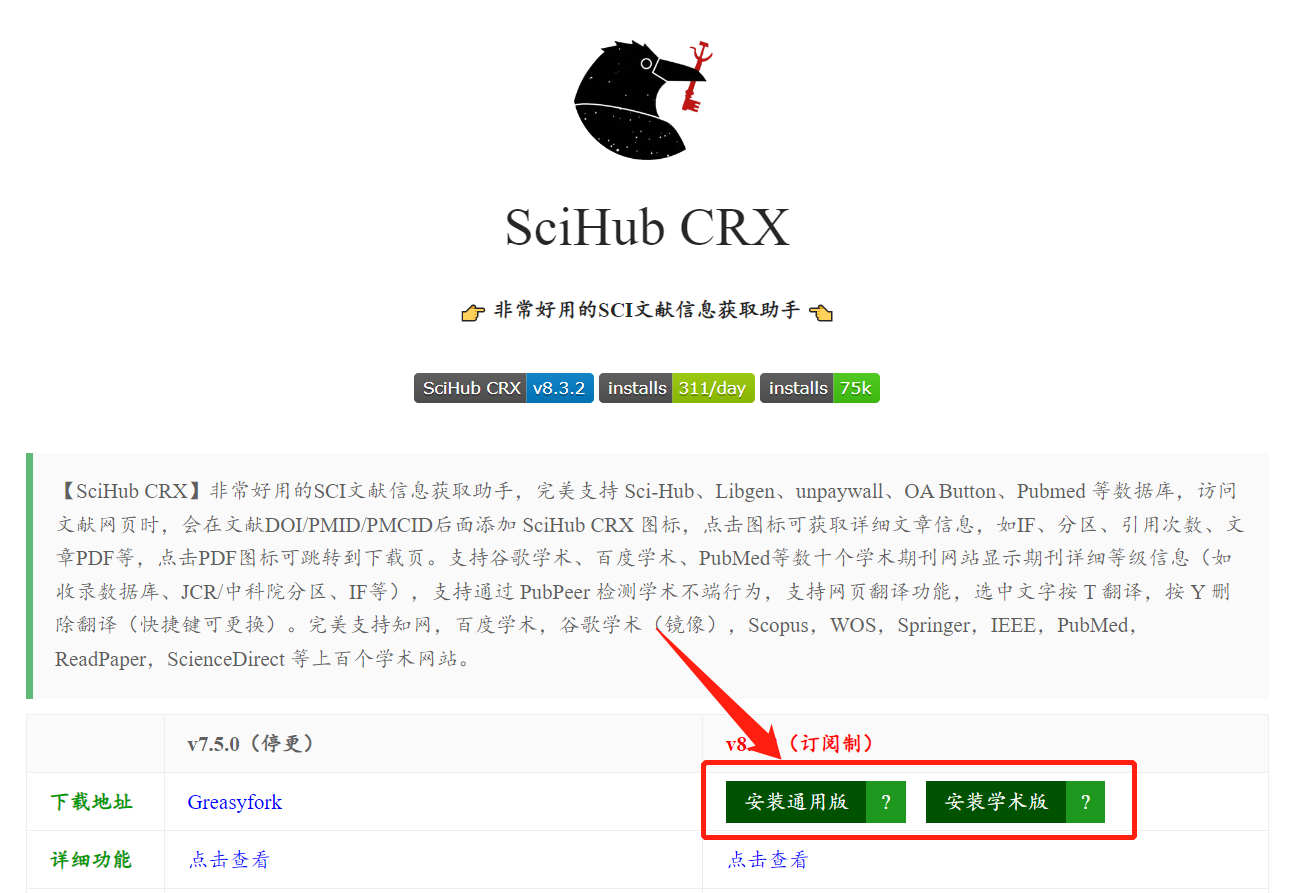 SciHub CRX 8.3.2 浏览器插件版，SCI文献信息获取油猴脚本