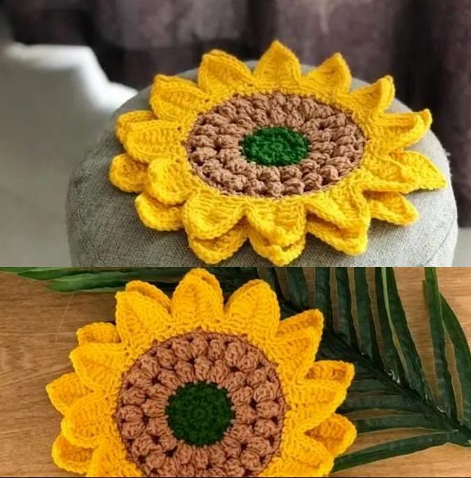 手工钩织:向日葵钩针编织坐垫