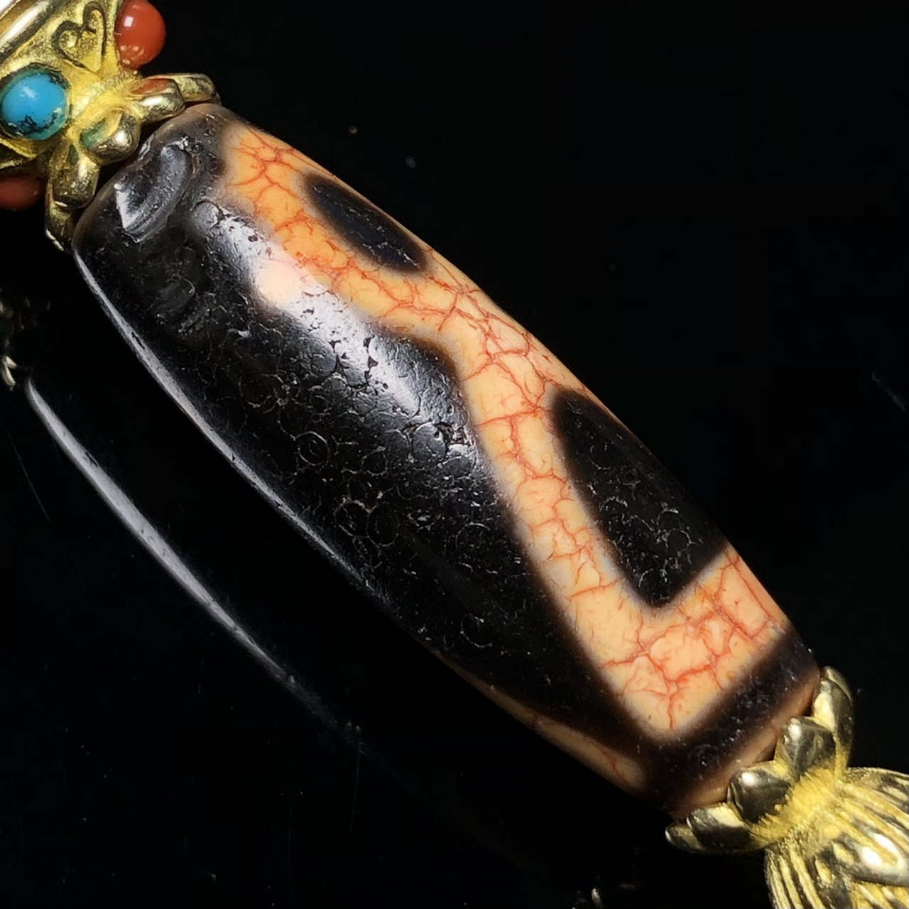 藏区回流老料高油包浆血丝财神天珠镶嵌925银,纯铜转经筒编制项链