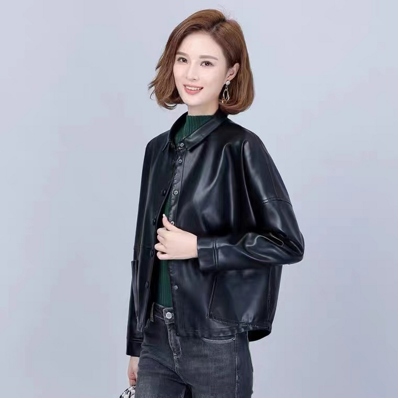 海宁专柜皮衣女短款绵羊皮夹克2023春季新款时尚宽松显瘦百搭气质外套