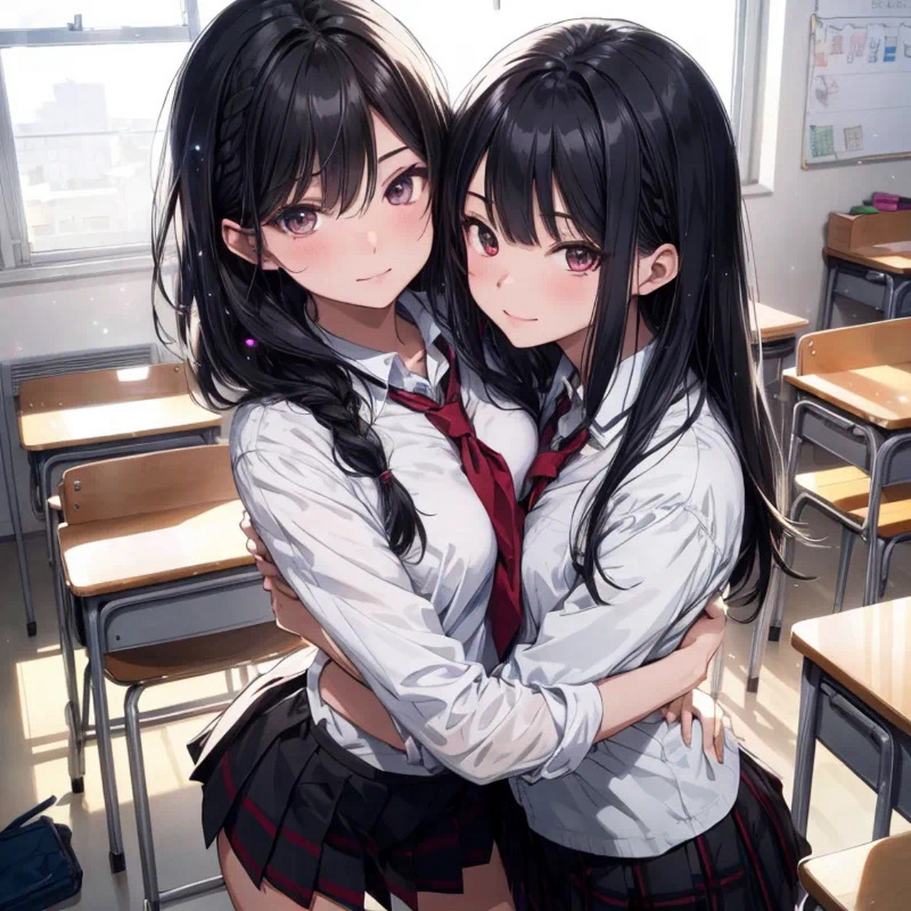 在一起贴贴的双胞胎姐妹……要是不介意的话,请把