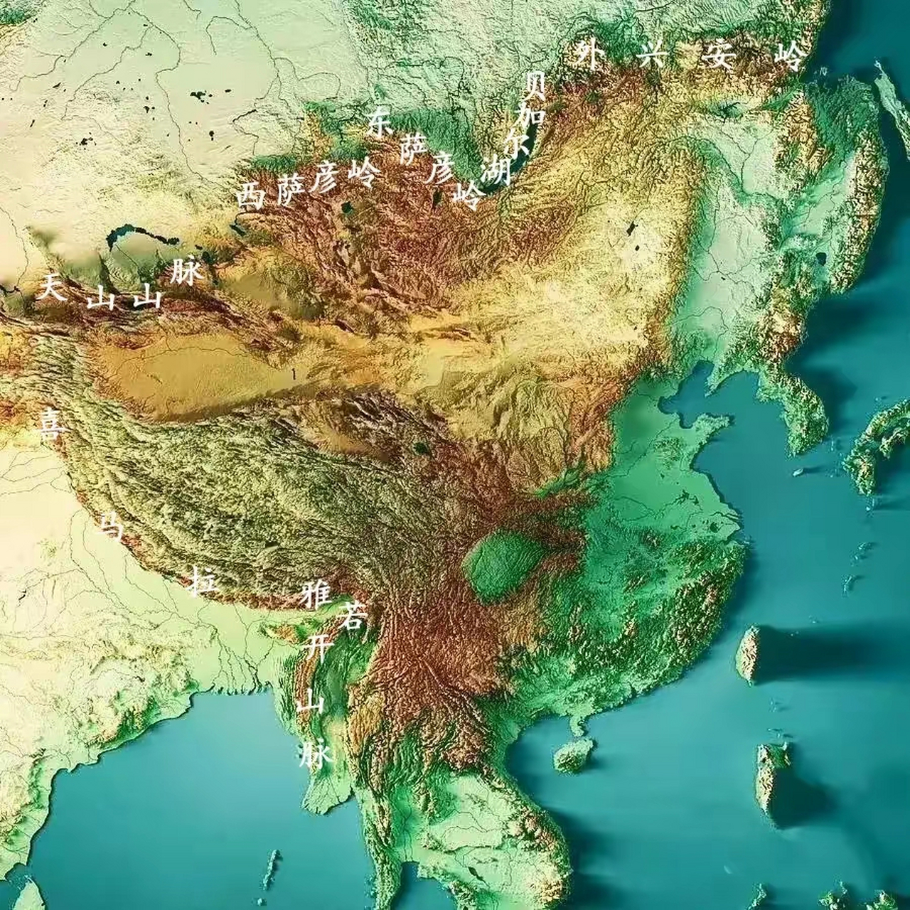 中华理想疆域图  山脉为界,形成天然屏障,进可攻,退可守.