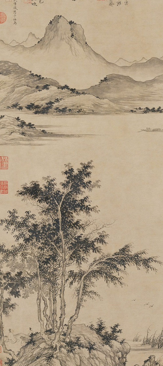 元 盛懋《秋江待渡图》 纵112.5厘米 横46.