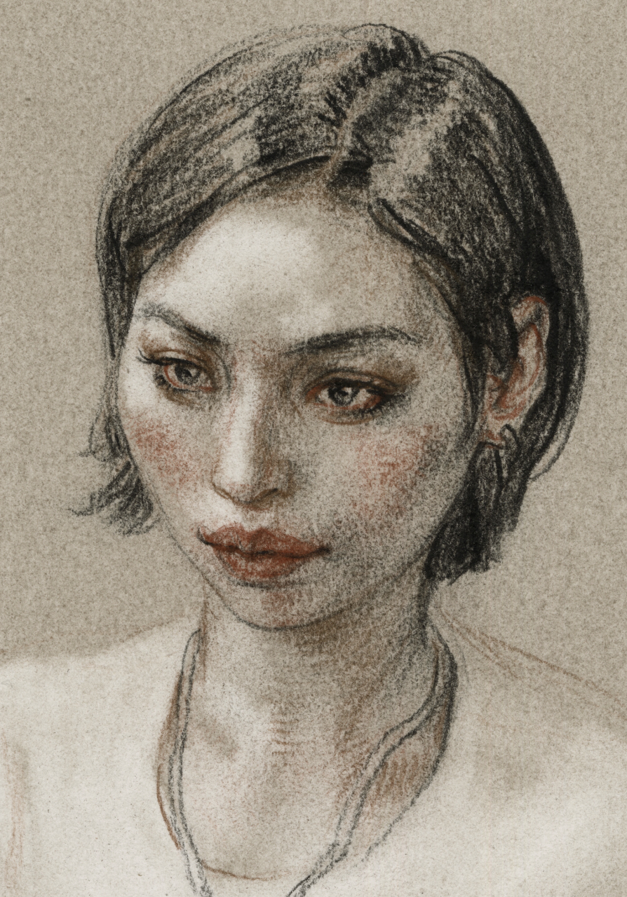 天津美院于小冬教授三支笔有色素描#新作欣赏  《纹身的时尚女人》