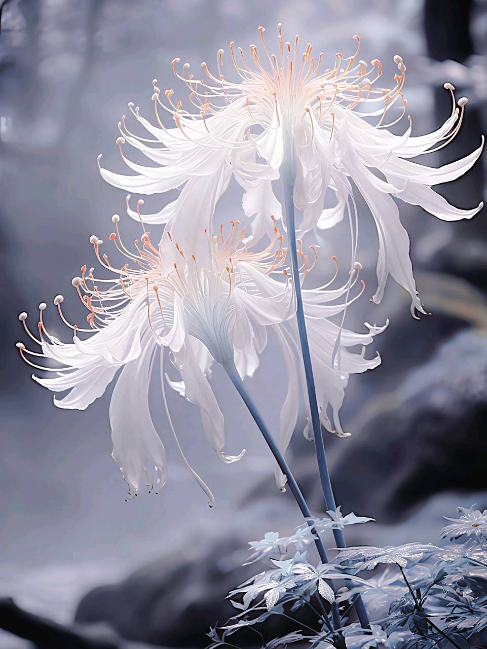 白色彼岸花美图,遥望远处,一片飘渺白云. #九月动态激励计划