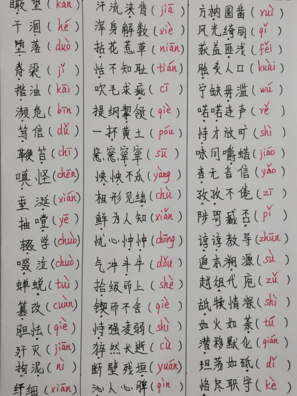 中考语文易错字读音复习,其中荫庇,喏喏连声,剽悍等都是高频读音易错
