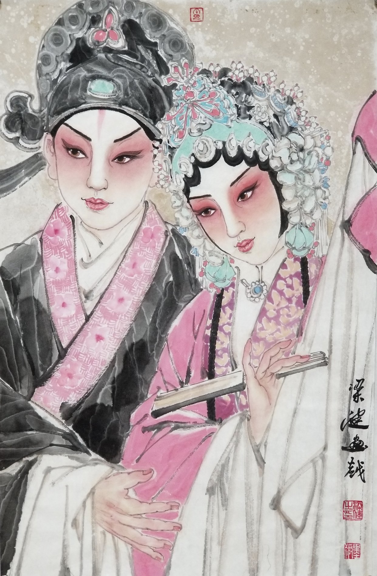 梁健三开戏曲人物画20幅作品集,笔墨精微,形神兼备