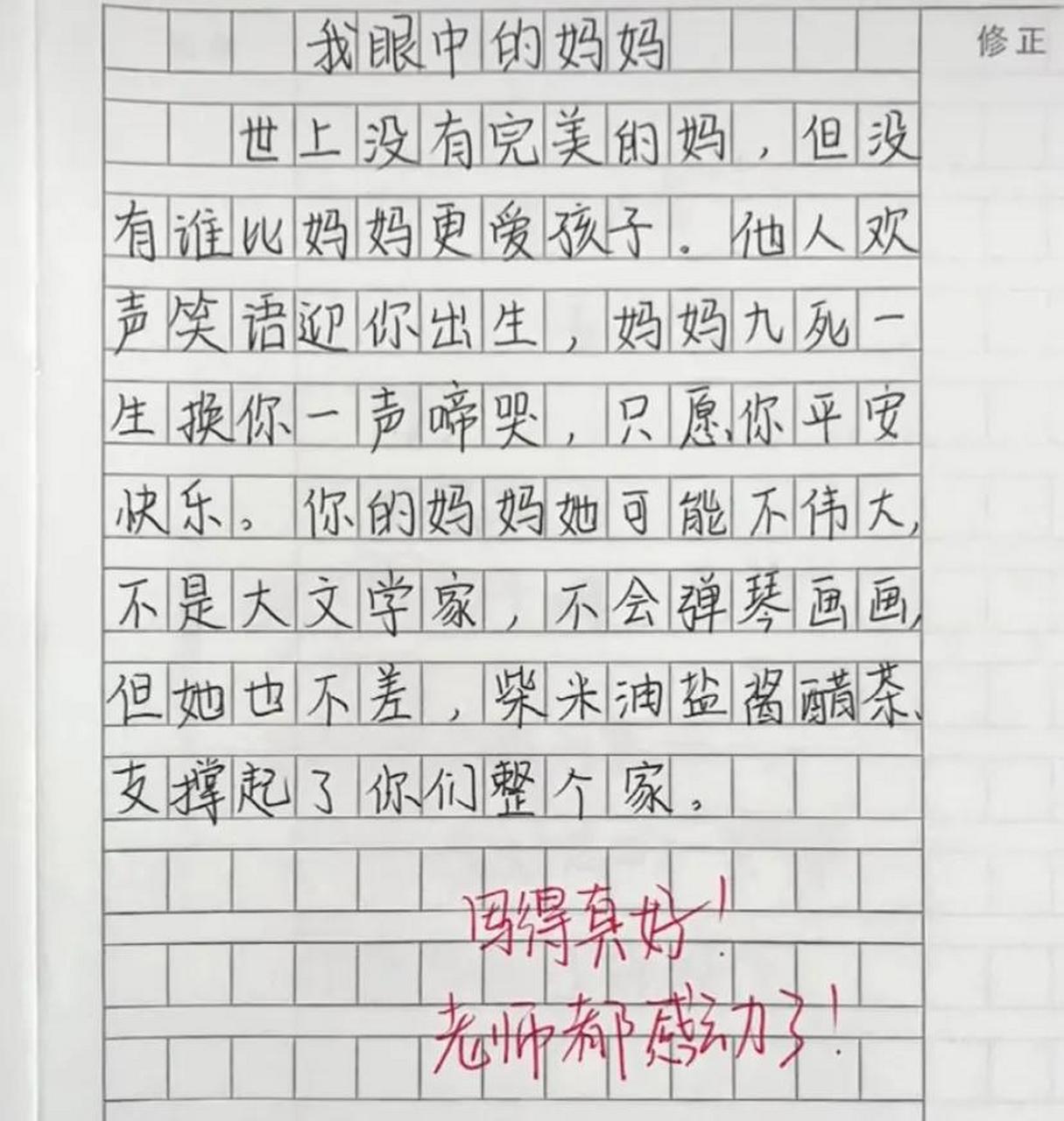 一篇小學生滿分作文《我眼中的媽媽》,寫得真好,連班主任都被感動的哭