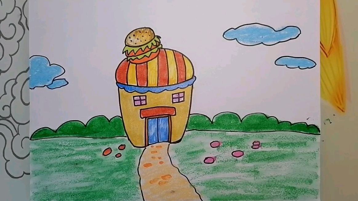 漂亮的汉堡包店铺儿童画