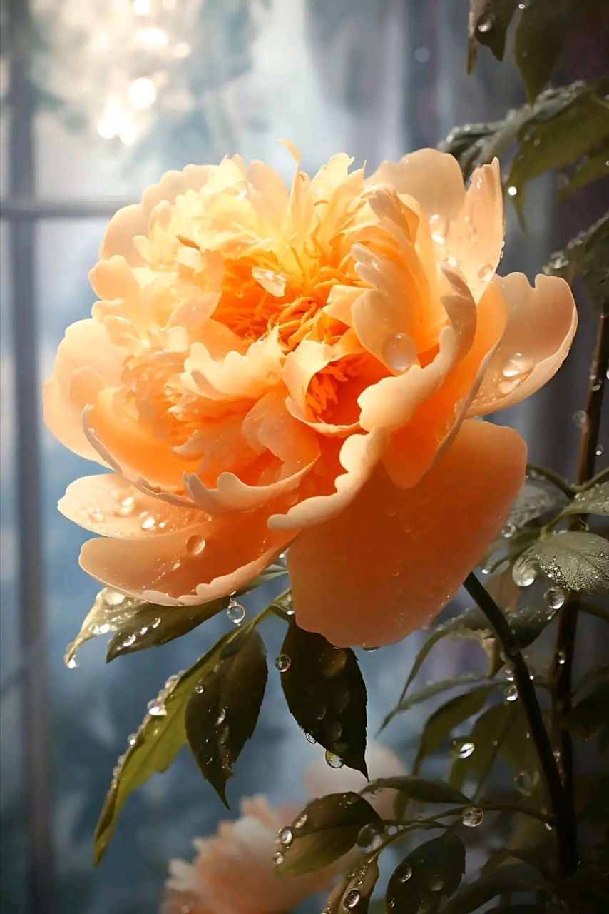 盛世美颜:一朵正在盛开的橙色牡丹花,雍容华贵,惊世绝俗!