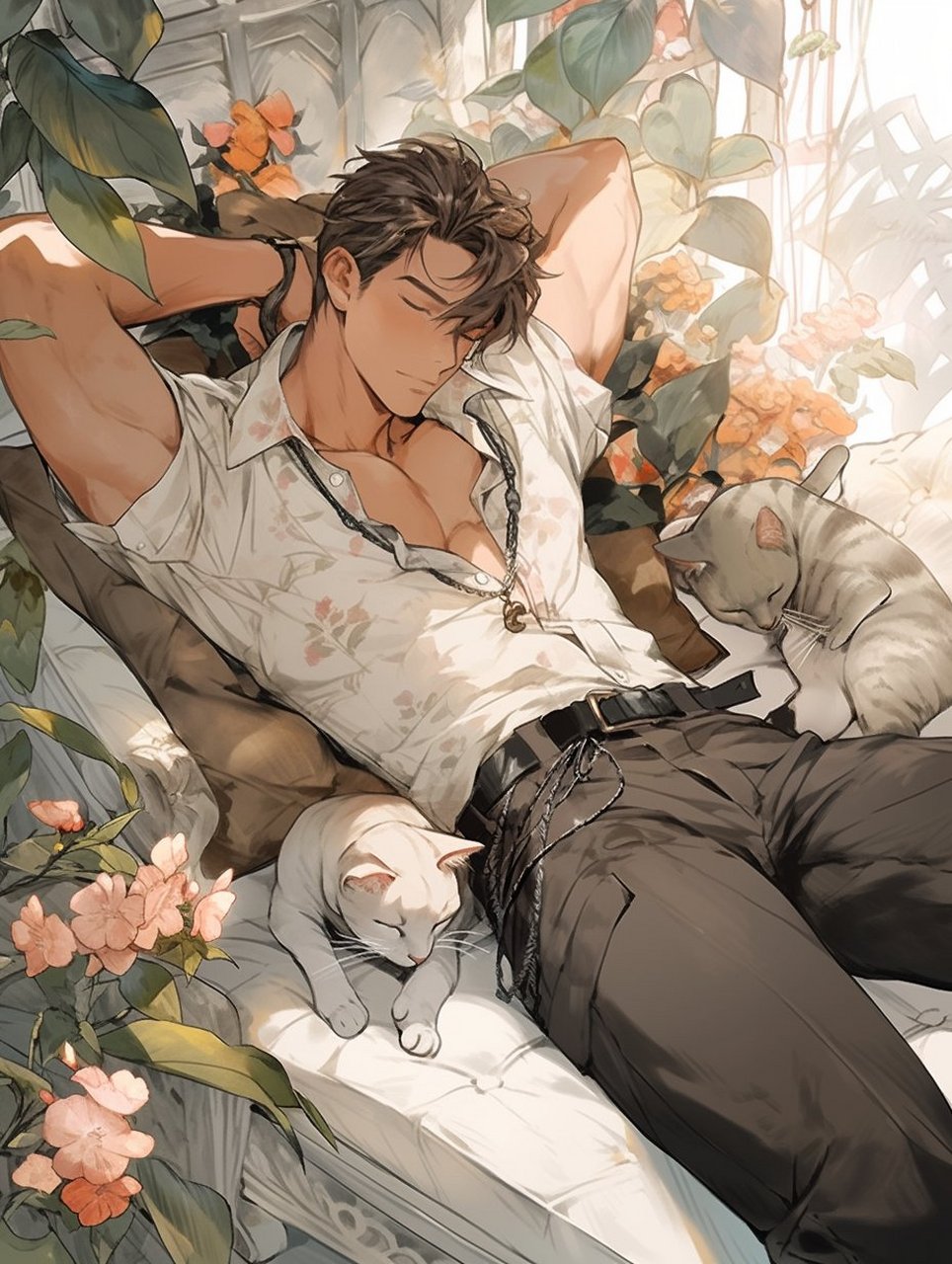 猫x肌肉x男子#ai绘画# #动漫头像和壁纸# #肌肉型男