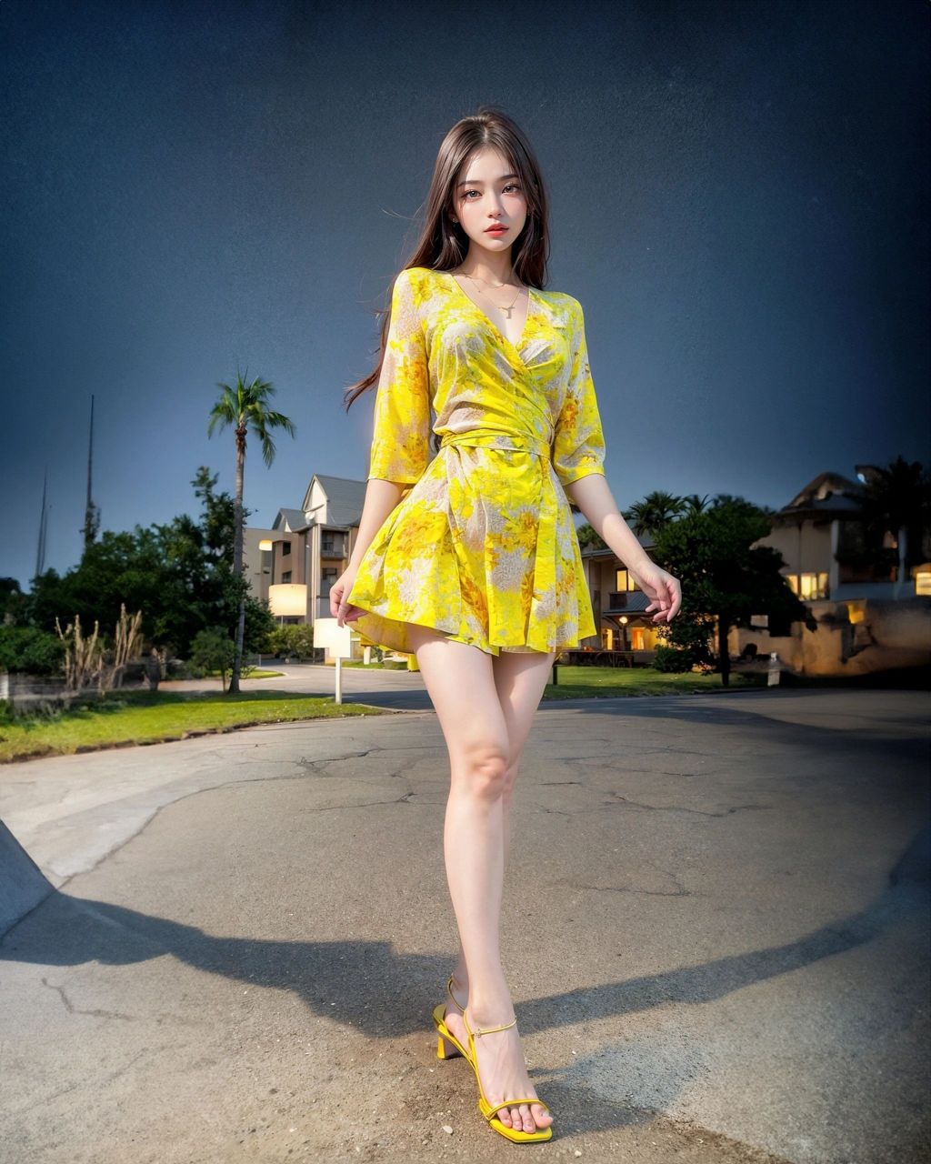 ai绘画——淡黄的长裙#养眼美女# #ai绘画