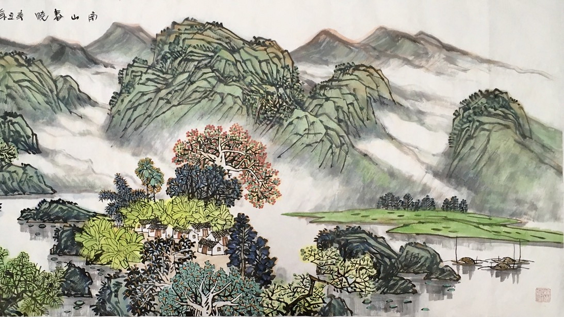 画家韩勤的山水画诗意盎然,清新淡雅,气韵天成.