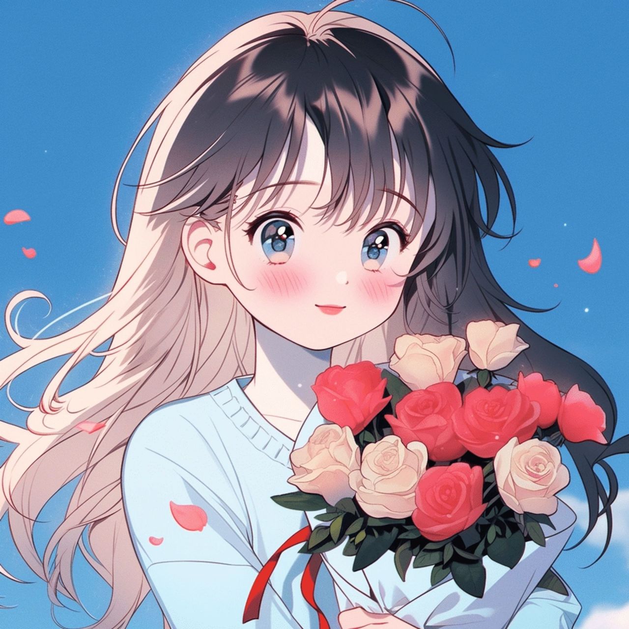 捧花情侣头像(女生版)#头像