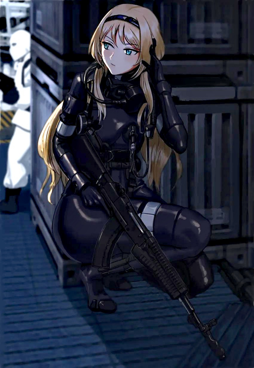 一组动漫女战士与步枪插画,手中的好像是an-94.