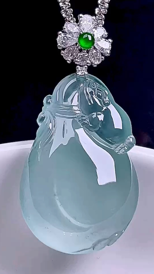 精品翡翠【高冰玻璃种代代有钱】冰润通透,种水一流,完美饱满起光,18k