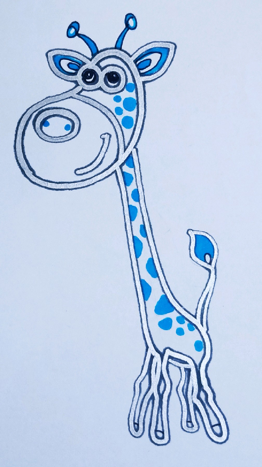 《长颈鹿》轮廓笔画,简笔画