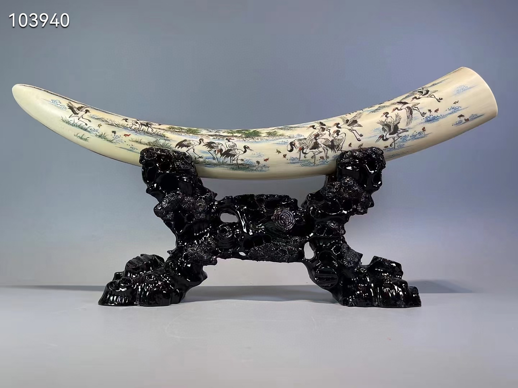 猛犸象牙剥皮【松鹤延年】微雕牙摆97赏摆.