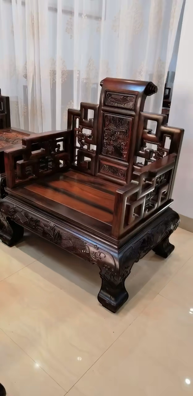 大红酸枝卷书沙发